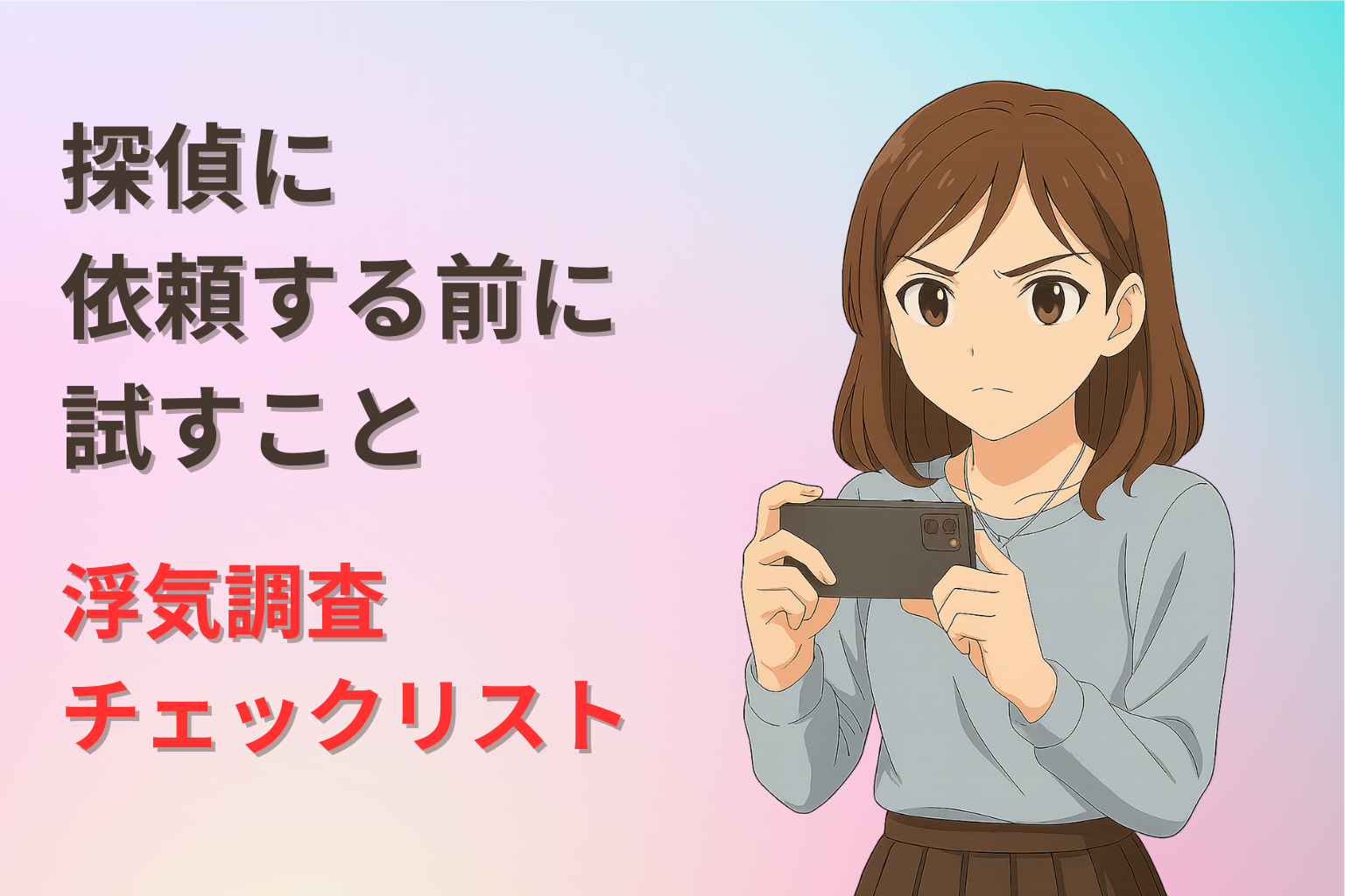浮気調査のチェックリストを確認している女性のイラスト